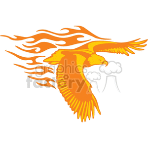 An orange and yellow clipart illustration of an eagle in flight with flame-like design elements.