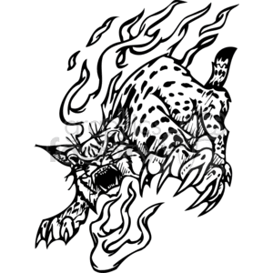 flaming wildcat in black and white