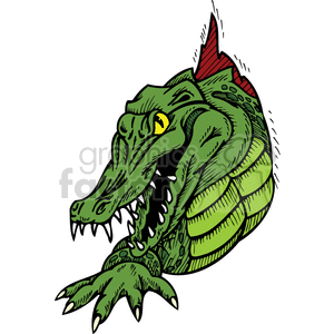 The image displays a stylized illustration of a crocodile or alligator head. The creature has sharp teeth, a prominent eye, and green scaly skin with a red detail on its back. The design has bold outlines, making it suitable for a vinyl cutter, tattoo design, or other artistic applications where a clear, impactful image is needed.