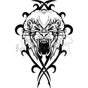 The clipart image features a stylized black-and-white design of a roaring lion's head. The design is intricate, with ornamental flourishes and is symmetrical, suggesting it is suitable for use as a vinyl-ready design for a cutter, tattoo, or other decorative purposes.
