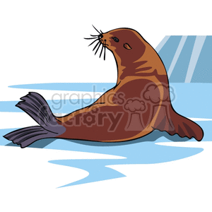 The clipart image depicts a realistic-looking seal standing on a block of ice or snow. The image is a vector, meaning it is made up of scalable lines and shapes rather than pixels, allowing it to be resized without losing quality
