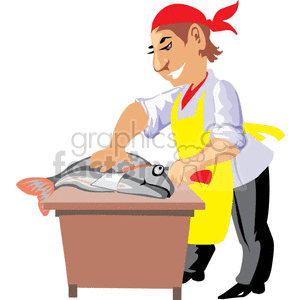 fishmonger cutting fish