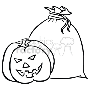 A Halloween-themed clipart featuring a jack-o'-lantern and a trick-or-treat bag.