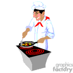   The clipart image shows a chef cooking on a stovetop. The chef is wearing a traditional white chef