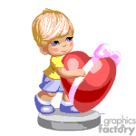   The clipart image shows an animated character of a young child with blond hair holding a big heart-shaped object that