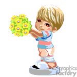 Animated boy giving a bouquet of flowers