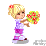 Animated girl giving a bouquet of flowers