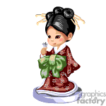   The image is an animated clipart of a character dressed in traditional Japanese attire, likely representing a kimono. The character has a detailed hairstyle, often associated with historical or cultural Japanese styles, possibly resembling a geisha