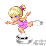 This is a clipart image featuring an animated blonde girl in a pink figure skating outfit and white ice skates performing a skating move. She appears to be practicing or performing figure skating, as indicated by her pose which suggests movement on the ice.
