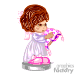 The image depicts an animated clipart of a little angel with brown hair, wearing a white dress with pink accents at the hem and on the shoes. The angel seems to be interactively playing a harp