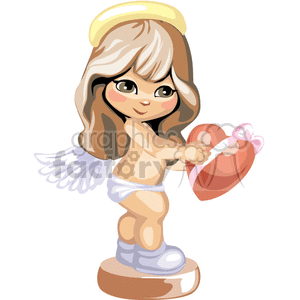 A Little Girl with Brown Eyes wings and a Golden Halo holding a Red Heart 