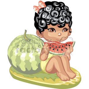 A Brown Eyed Little Girl Sitting Eating a Slice of Watermelon