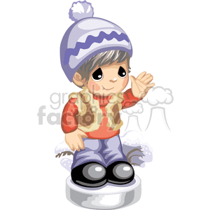 Download smal boy waving while wearing a winter hat clipart ...