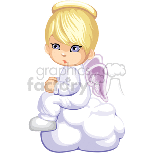 Little Child Angel in White Sitting on a Cloud