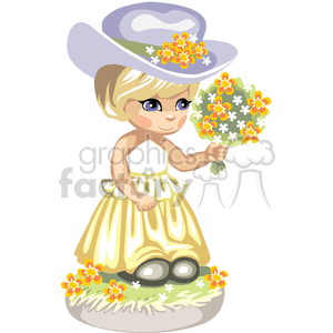Little girl in a yellow dress holding a bouquet of flowers
