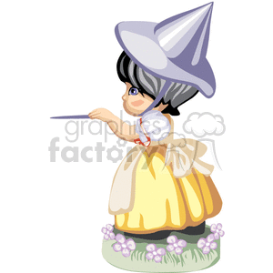A little girl wearing a witches hat pointing a wand