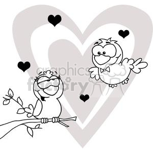 A humorous Christmas-themed clipart image featuring two cartoon turtle doves surrounded by hearts, with one dove perched on a branch and the other wearing a bow tie.