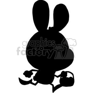 Silhouette Bunny Running with Easter Eggs In a Basket