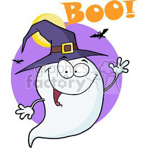 Happy ghost saying Boo on Halloween
