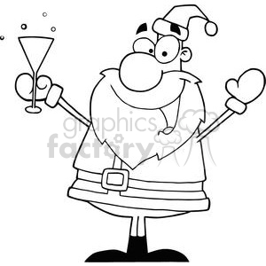 A humorous clipart image of Santa Claus holding a glass in a cheerful pose, celebrating Christmas.