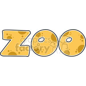The image depicts a stylized representation of the word ZOO, with each letter designed to look like a piece of Swiss cheese, featuring characteristic holes. The letters are colored yellow with a brownish tinge, suggesting an aged cheese look, and are outlined in black.