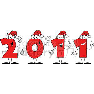 A humorous New Year's Eve 2011 clipart image featuring animated red numbers wearing Santa hats and making gestures.