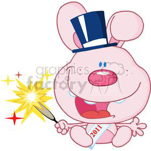 Funny New Year's Eve Bunny with Top Hat and Sparkler