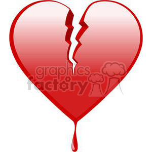 A clipart image of a broken heart with a drip of blood symbolizing sadness and heartbreak.