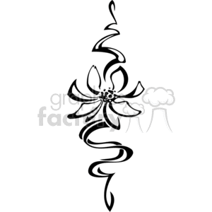 Black and white clipart image of an abstract flower design with swirling lines.