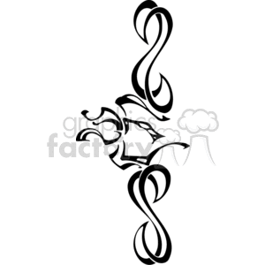 This clipart image features a stylized black and white floral design with intricate swirls and a central flower.