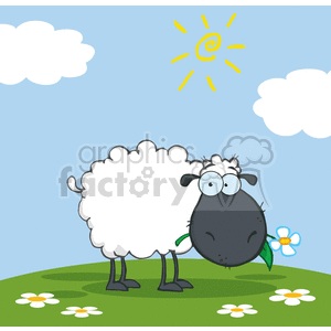 Black cartoon sheep on a hill