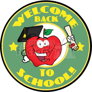 4286-Happy-Apple-Character-Graduate-Holding-A-Diploma-With-Text-Back-to-School-Banner