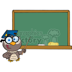 4311-Owl-Teacher-Cartoon-Character-With-Graduate-Cap-In-Front-Of-School-Chalk-Board