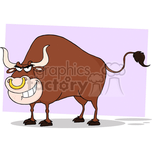 This is an image of a cartoon bull with a humorous expression. The bull has large, curving horns, and a big smile with an exaggerated human-like two-toothed grin. The character is standing on two legs and has animated features like big eyes with a cheeky expression.