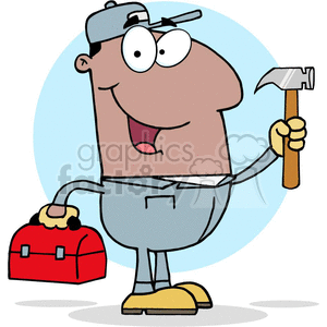 Funny Cartoon Carpenter Holding Tools