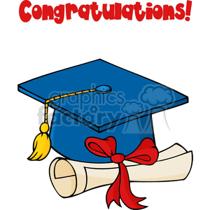 Blue Graduation Cap With Diploma And Text Congratulations!