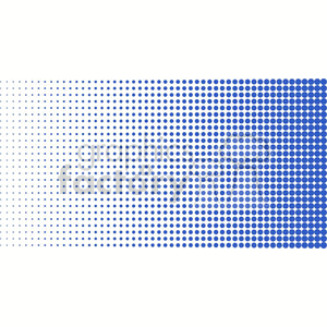 A blue halftone dot pattern that gradually increases in size from the left to the right, creating a gradient effect.