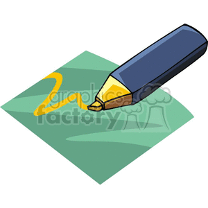 Clipart illustration of a yellow highlighter marker drawing a squiggly line on green paper.