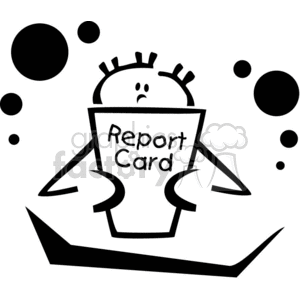 Black and white outline of a little boy reading his report card 