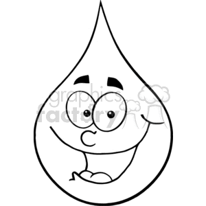 The image is a simple black and white clipart of a funny character designed to look like a water drop. The character has a big smile, wide eyes, and a playful expression.