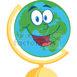 Happy Earth Cartoon on Globe Stand