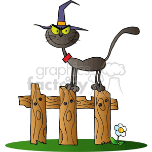 cartoon cat standing on a wooden fence