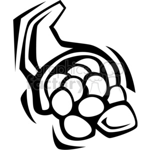 Black and white clipart of a cornucopia filled with fruits and vegetables, symbolizing abundance and harvest.