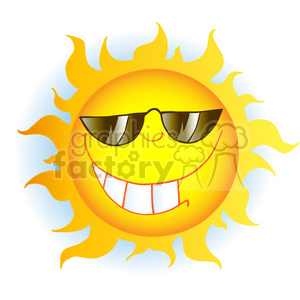 12900 RF Clipart Illustration Smiling Sun Cartoon Character With Sunglasses