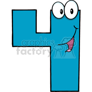 A playful blue number four with a cartoon face, showcasing a fun approach to learning numbers.