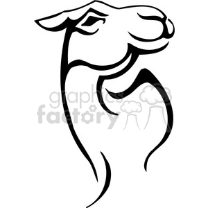   The image is a simplistic black and white outline of a camel. It