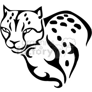 The image is a black and white vector illustration of a stylized cheetah. It features the face and partial body of the cheetah with distinctive spots and swirls that could be interpreted as tribal or tattoo-like designs. The cheetah is depicted in a side profile with a focus on its head, eye, ears, and the characteristic spots on its fur.