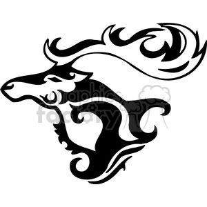 The image is a black and white clipart of a stylized deer head with antlers. The design features bold, flowing lines and has a tribal or tattoo-like aesthetic, suitable for use as a vinyl decal or a graphical element in various applications.