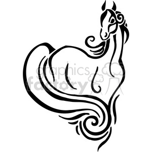 The image is a black and white vector illustration of a stylized horse. The horse is depicted with artistic, flowing lines, giving it an elegant, tattoo-like appearance. This design is suitable for vinyl cutting, graphical artwork for various applications, or as a tattoo template.