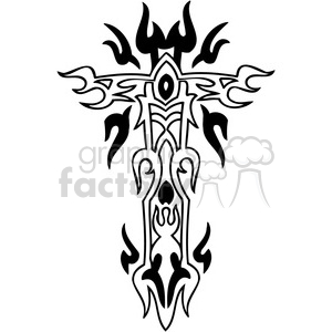 Intricate tribal cross design in black, suitable for tattoos or religious vinyl art.